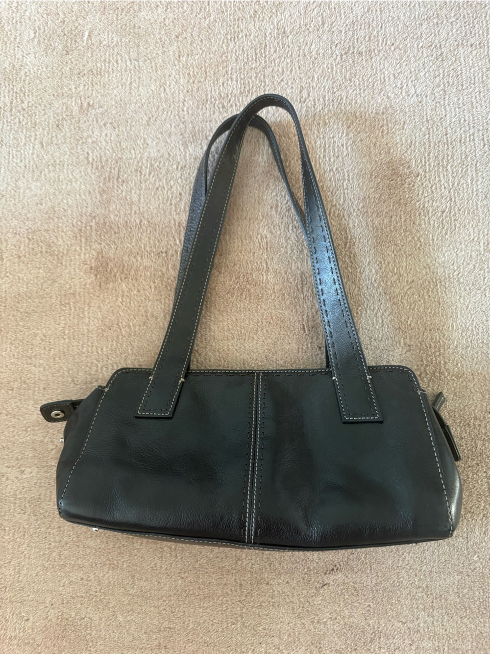 Fossil Blackburn Pebbled Leather Satchel Shoulder Bag Black Two Handle Purse - Picture 2 of 7